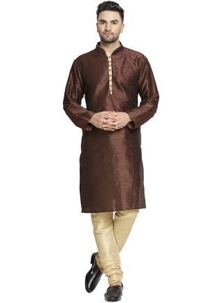 Readymade Dupion Silk Brown Kurta With Churidar