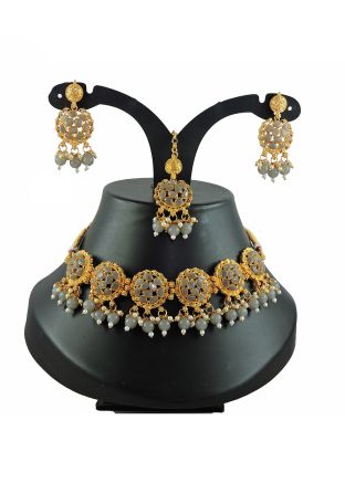 Grey Stone & Beads Work Necklace