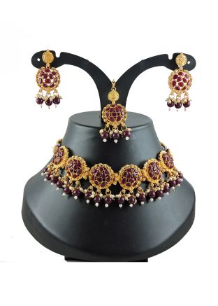 Wine Necklace In Stone & Beads Work