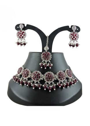 Wine Necklace In Stone & Beads Work