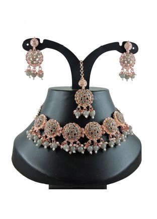 Grey Stone & Beads Work Necklace