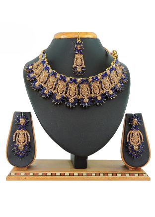 Blue & Golden Stone Studded Necklace 