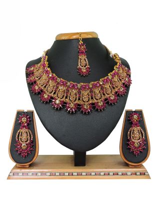 Pink Necklace Set In Stone Work