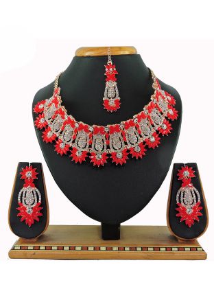Red Necklace Set In Stone Work