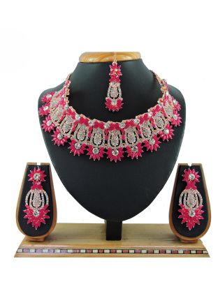 Pink Stone Studded Necklace Set