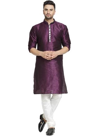 Purple Readymade Dupion Silk Kurta Churidar Set