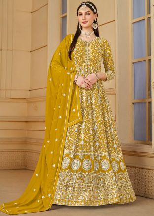 Yellow Embroidered Georgette Anarkali Suit