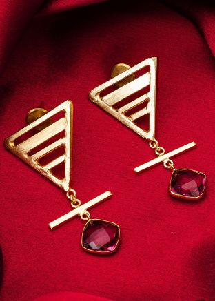 Magenta Stone Studded Earrings