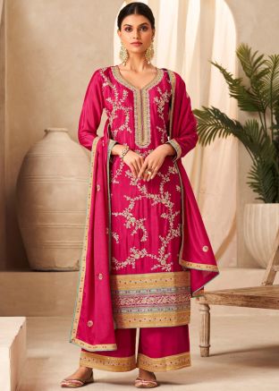 Readymade Pink Embroidered Palazzo Suit Set
