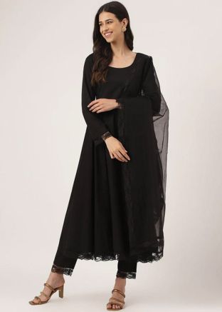 Black Anarkali Suit Set In Cotton