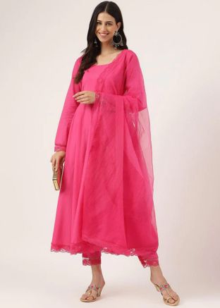 Pink Anarkali Suit Set In Cotton