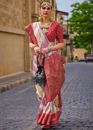 Multicolor Zari Woven Saree In Silk