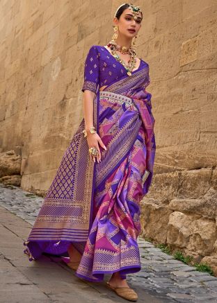 Purple Zari Woven Silk Saree