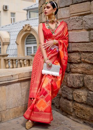 Red Silk Saree In Zari Woven Work