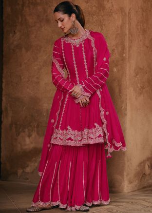 Pink Readymade Readymade Gharara Suit In Georgette