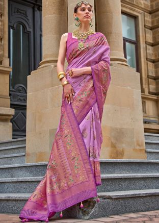 Purple Printed Saree In Art Silk