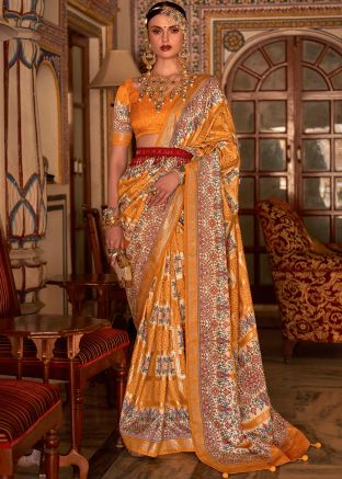 Yellow Bandhani Print Saree In Art Silk