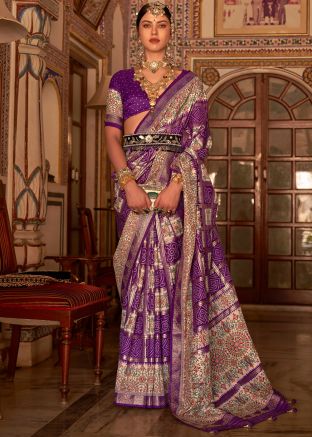 Purple Art Silk Saree In Woven Work