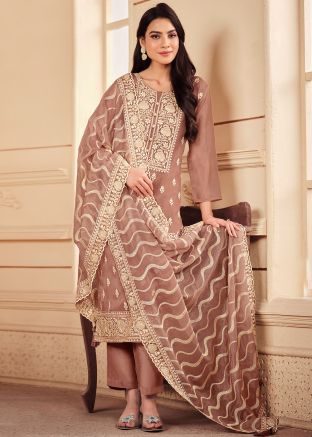 Copper Brown Embroidered Pant Style Suit