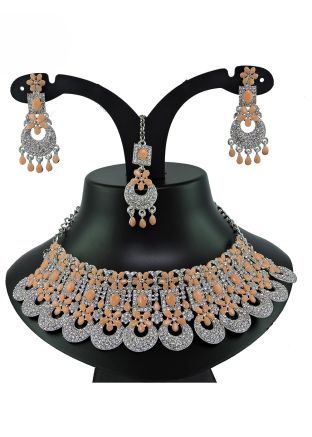 Orange Studded Stone Necklace Set