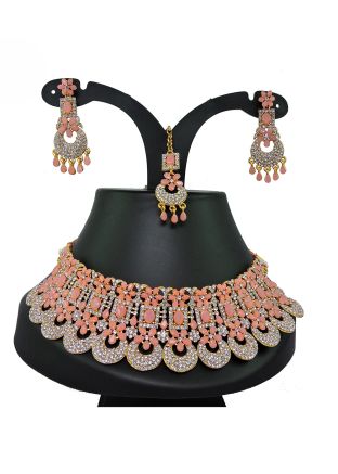 Peach & White Stone Necklace Set