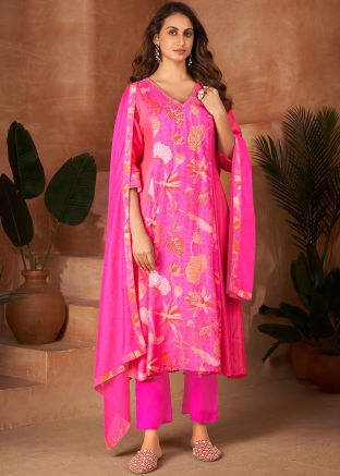 Pink Printed Pant Suit Set