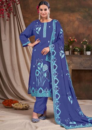 Royal Blue Readymade Woven Pant Suit Set