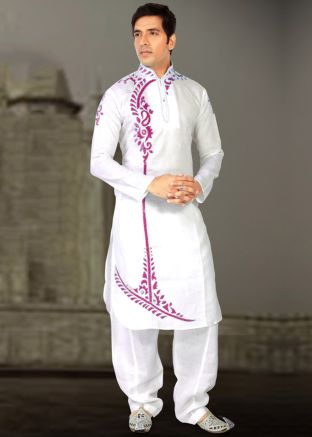 Readymade White Embroidered Kurta Salwar Set