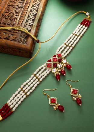 Red Kundan Studded Choker Necklace Set