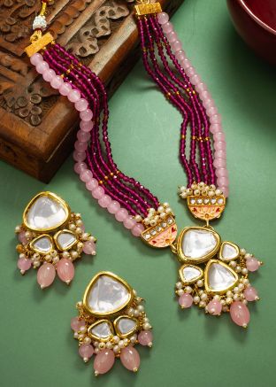 Pink Kundan Studded Necklace Set