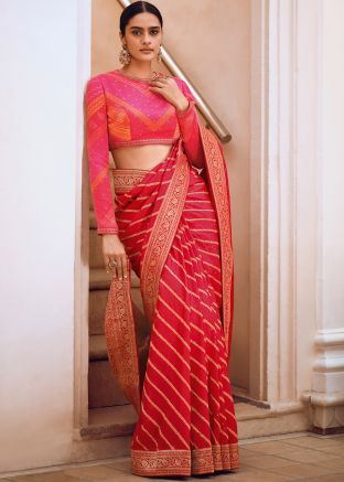 Crimson Red Woven Border Viscose Saree