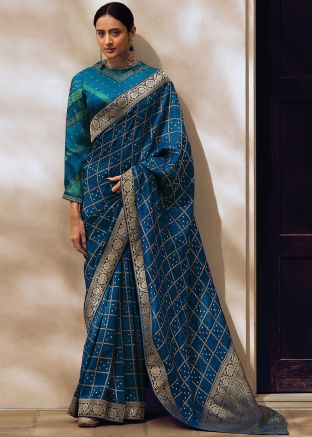 Blue Viscose Saree In Woven Border