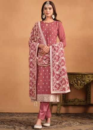 Pink Embroidered Suit In Georgette