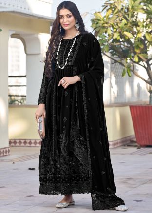 Black Embroidered Georgette Anarkali Suit
