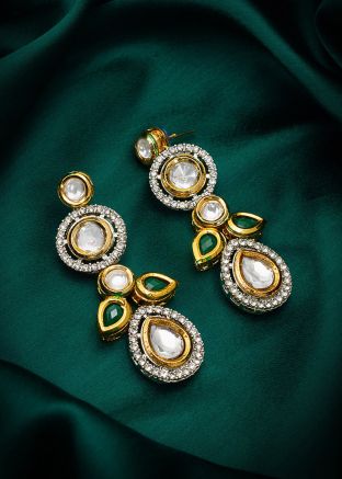 Green Stone Work Dangler Earrings