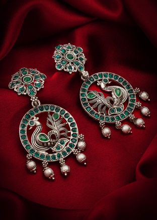 Green Stone Studded Dangler Earrings