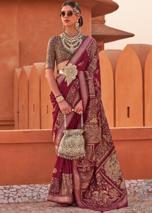 Maroon Woven Saree In Art Silk