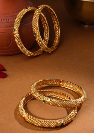 Golden Embossed Work Bangle Set