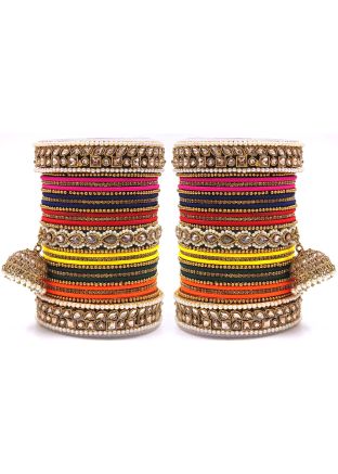Multicolor Stone & Beads Studded Bridal Bangel Set