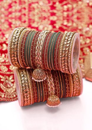 Multicolor Studded Bridal Bangel Set In Stone And Beads Work