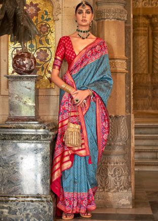 Blue Art Silk Saree In Woven Work
