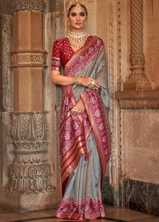 Grey Woven Detailed Art Silk Saree