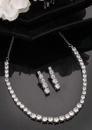 White Stone Studded Necklace Set