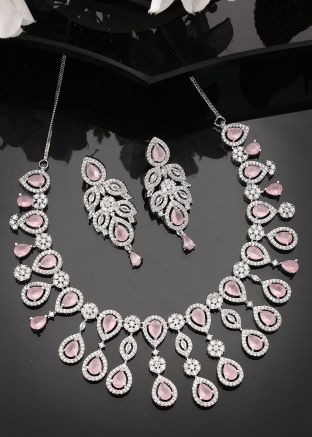 Pink Necklace Set In Stone Work