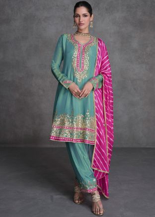 Readymade Blue Gota Patti Embroidered Palazzo Suit