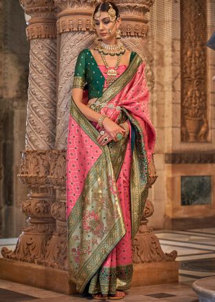 Pink Zari Woven Saree In Art Silk