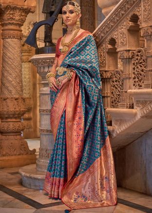 Blue Zari Woven Saree In Art Silk