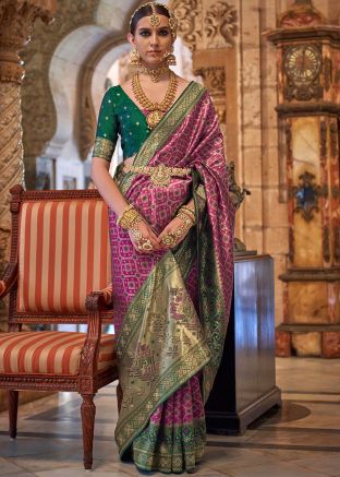 Pink Zari Woven Saree In Art Silk