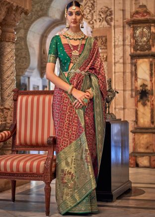 Red Art Silk Saree In Zari Woven Work