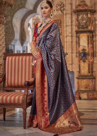 Blue Zari Woven Saree In Art Silk